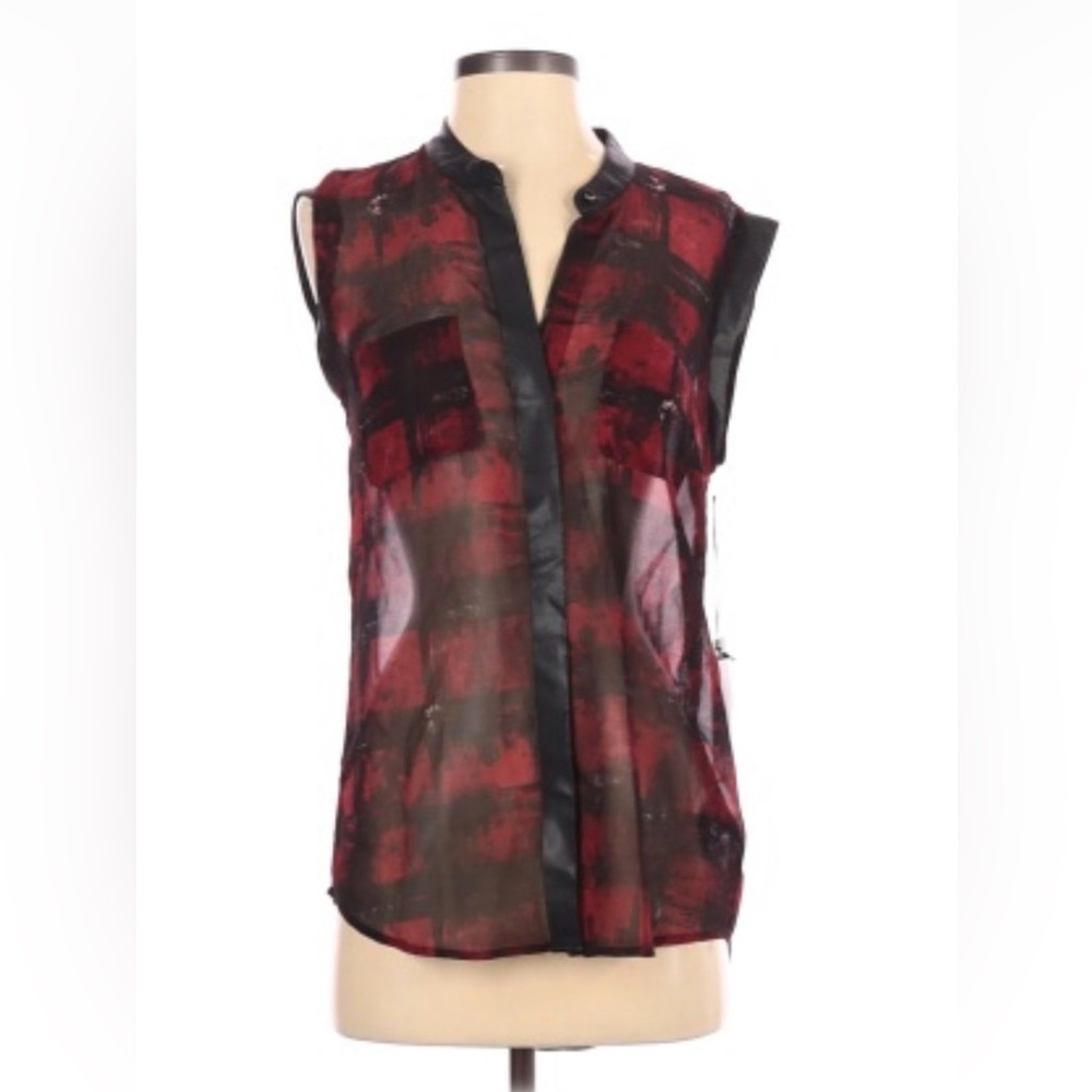 Rock & Republic Red and Black Sheer Sleeveless Blouse